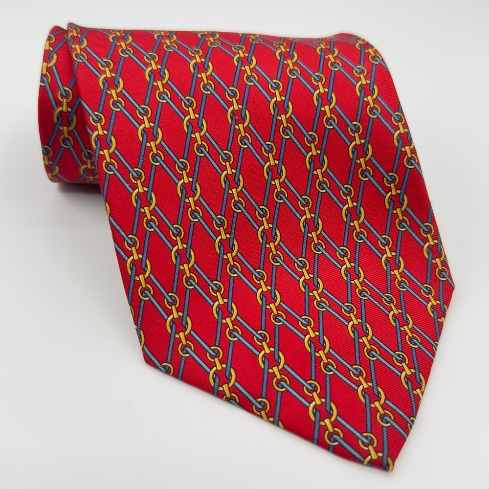 Paolo Designed by Paolo Gucci 100% Silk Red Chain Pattern Vintage Tie